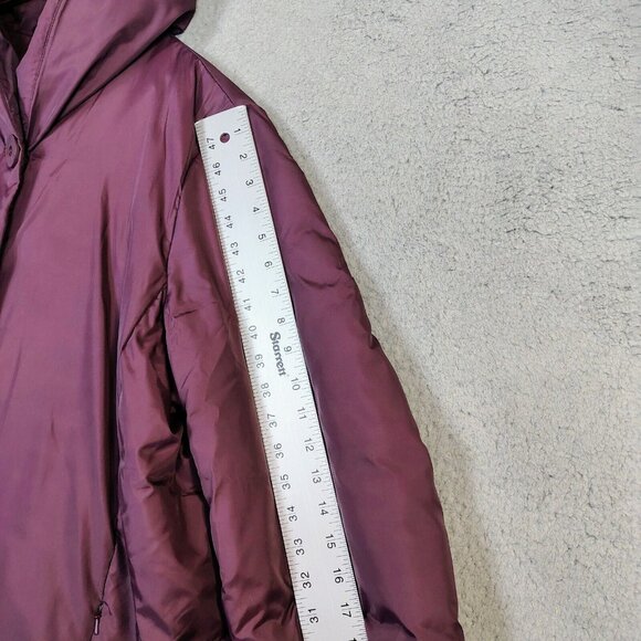 Eileen Fisher Coat Womens Large Maroon Down Parka Hooded Winter Oversized Preppy - Picture 9 of 15